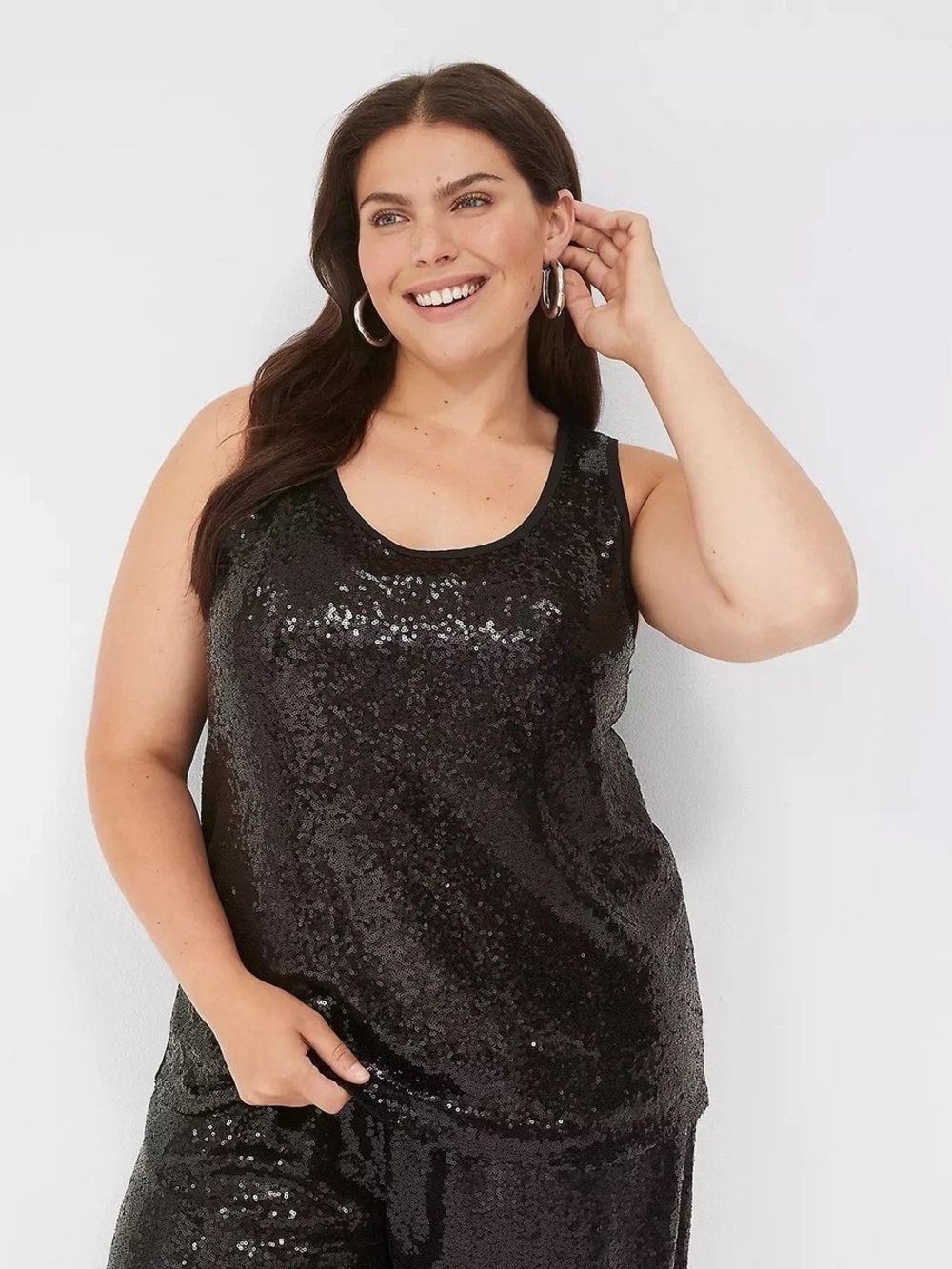 Lane Bryant Women's Plus Size 22/24 Black Sequin Scoop Tank